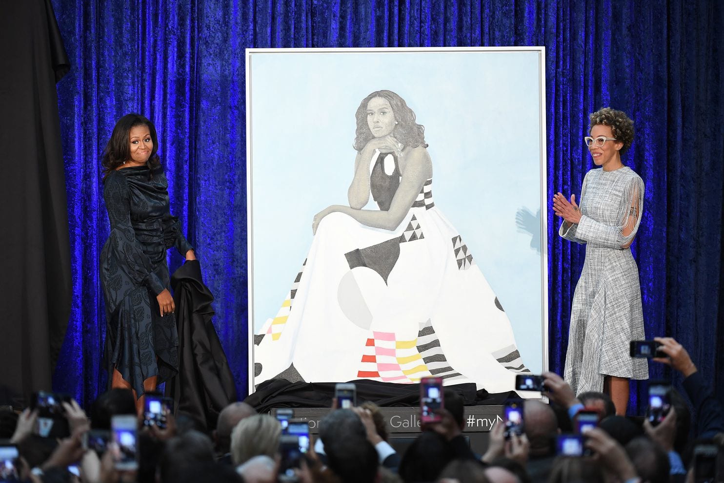 Michelle Obama Portrait with Michelle and Amy Sherald