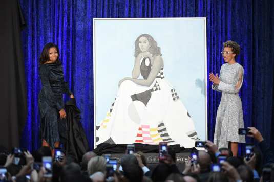 Michelle Obama Portrait with Michelle and Amy Sherald
